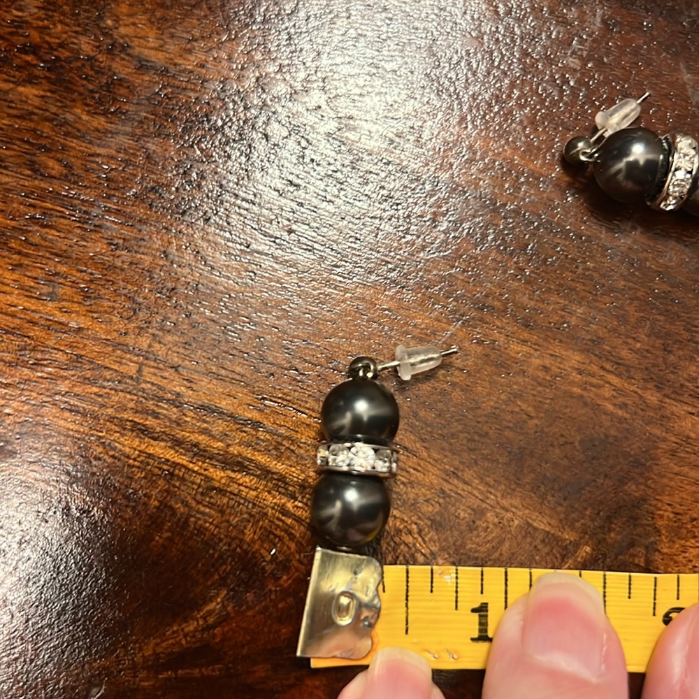 White House Black Market Grey and Rhinestone Earrings, EUC - Picture 6 of 9